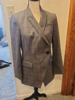 Calvin Klein Gray Plaid Suit with Silver Hardware Size 8